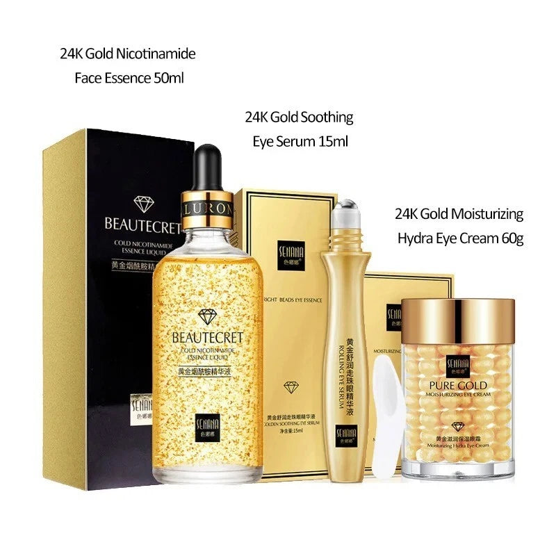 24K Gold Niacinamide Serum - Korean Anti-Aging Face & Eye Care Skincare Set