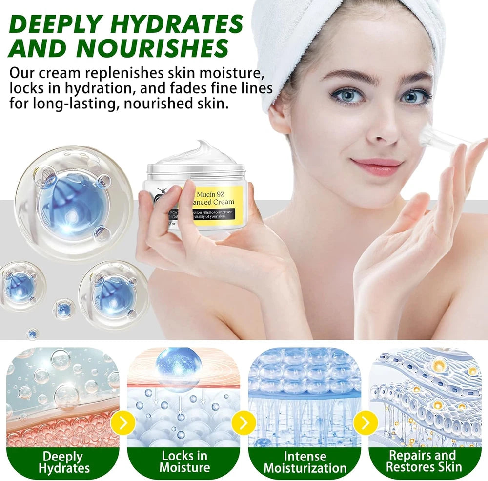 Snail Mucin 92% Face Moisturizer – 3.52 Oz Hydrating & Repairing Cream for Soft,