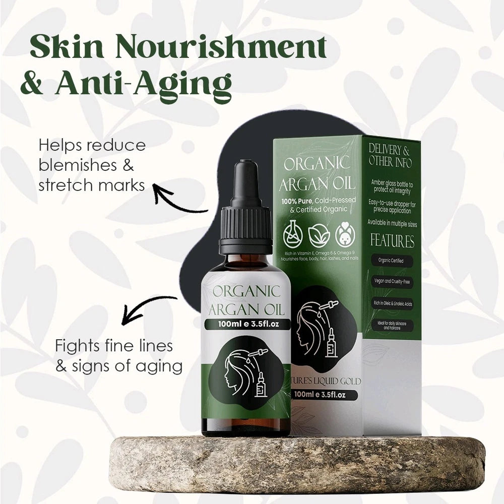 100% Pure Organic Argan Oil | Cold-Pressed Natural Treatment for Hair & skin