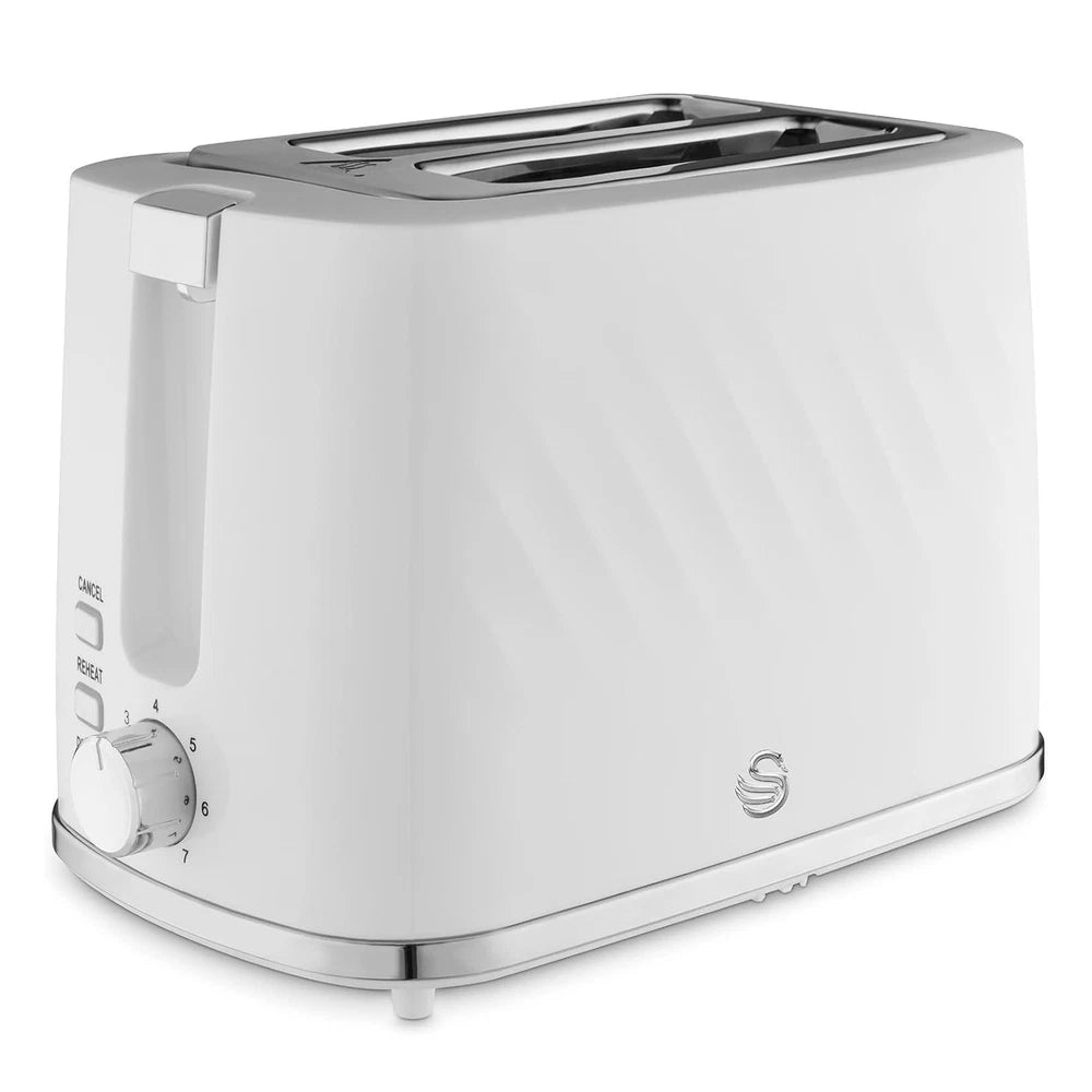 Swan 2-Slice Toaster Windsor 7-Browning Level Defrost Reheat Cancel White 900W