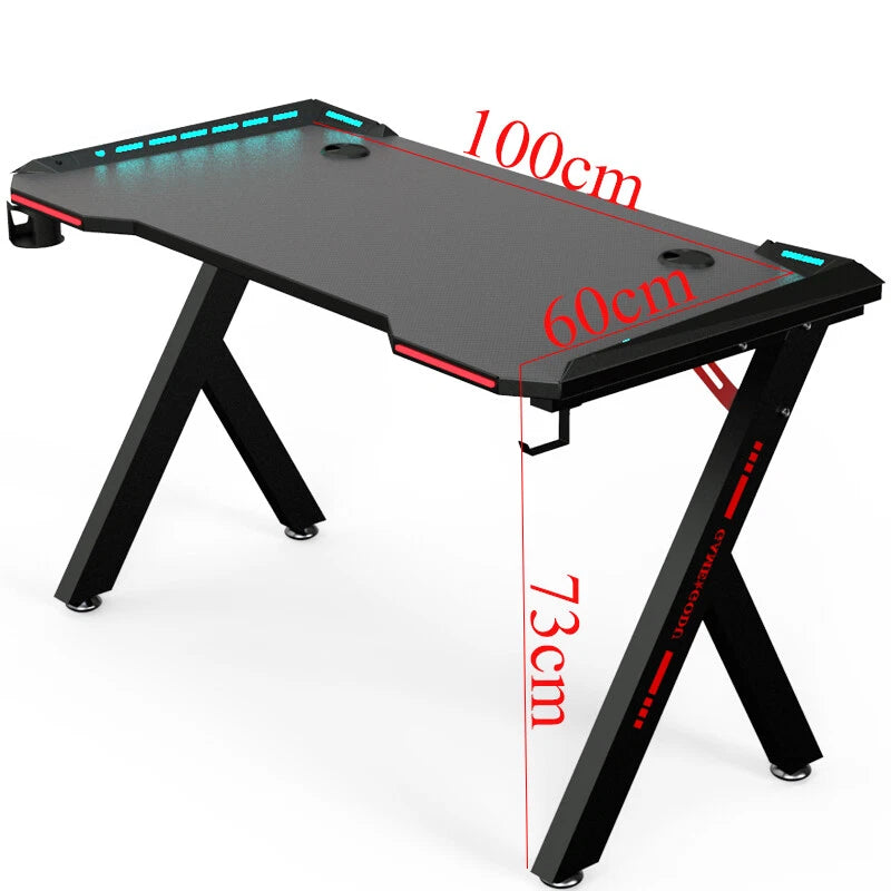 XXL Gaming Desk RGB LED Computer Racing Table Carbon Fiber PC Gamer Workstation