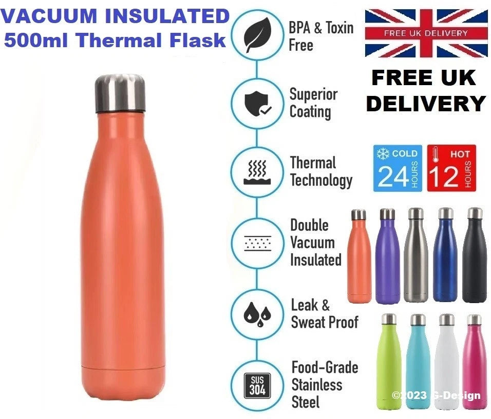 500ml Stainless Steel Water Bottle Double Wall Vacuum Insulated Thermal Flask