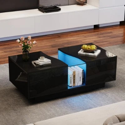 Led Coffee Table With 2 Drawer Storage, High Gloss Coffee Table For Living Room