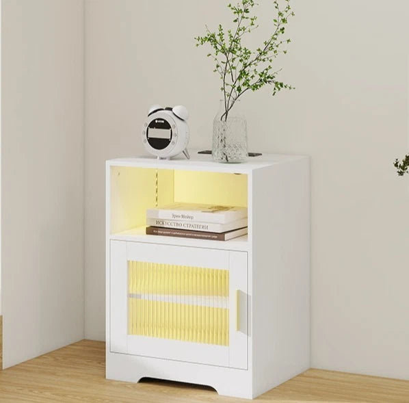 Bedside Table RGB LED 4 Tier Storage Cabinet Nightstand with Charging Station