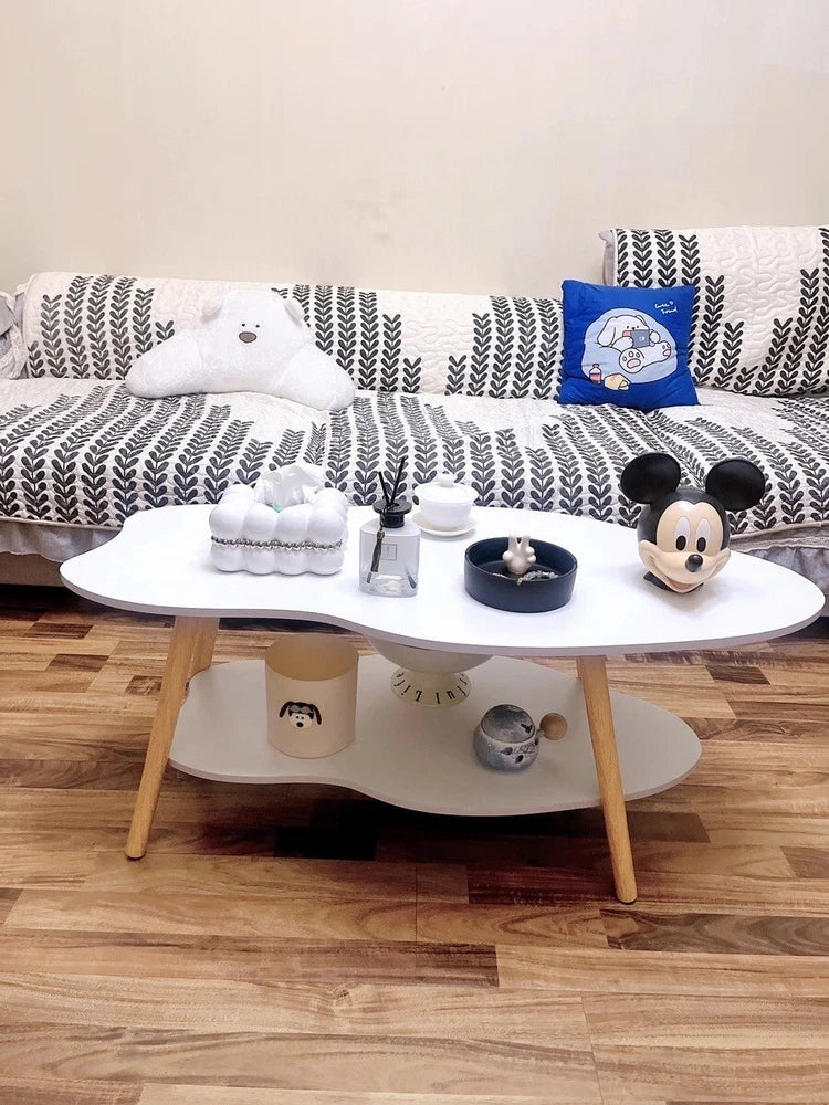 2 Layer Coffee Table Tea Table Cloud Modern Living Room Desk W/ Storage Shelf
