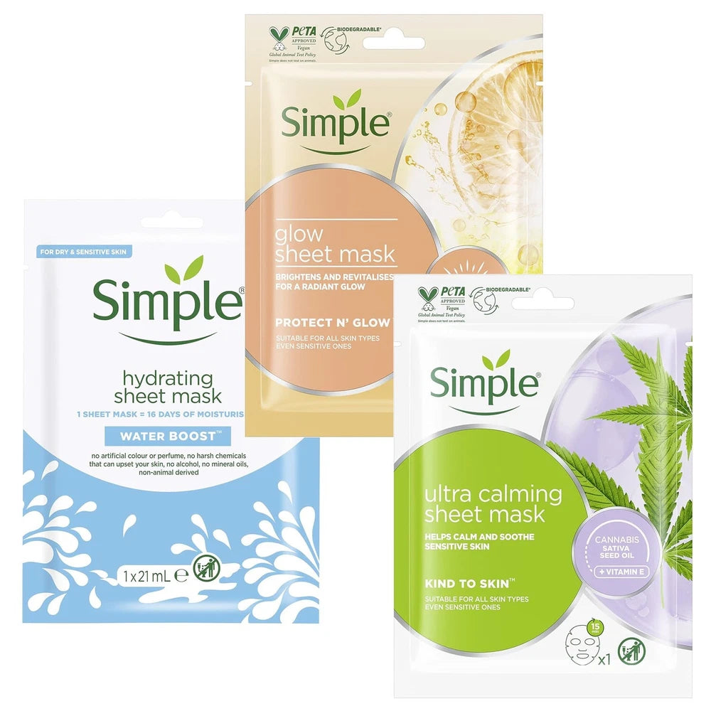 Simple Mask 1 x Hydrating 1 x Ultra Calming 1 x Glow Mask Bundle 3