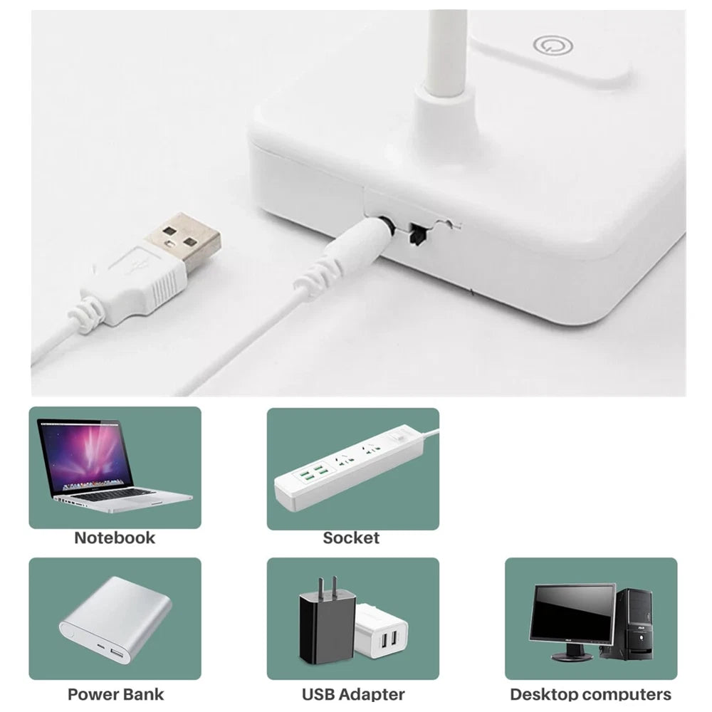 LED Flexible Touch Desk USB Rechargeable Light Bedside Reading Lamp Dimmable