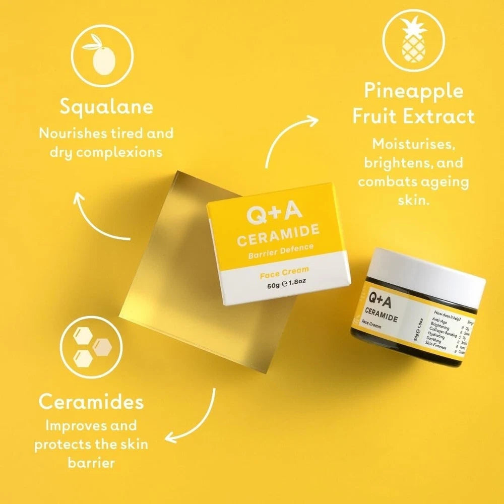 Q+A - CERAMIDE Barrier Defence Face Cream 50g, Vegan, Anti Ageing, Moisturising