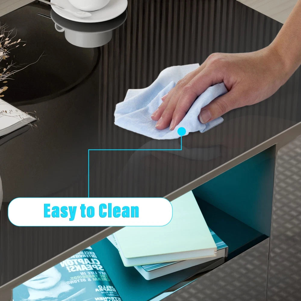 LED Coffee Table Wooden 2 Drawer Storage High Gloss Modern Living Room Furniture