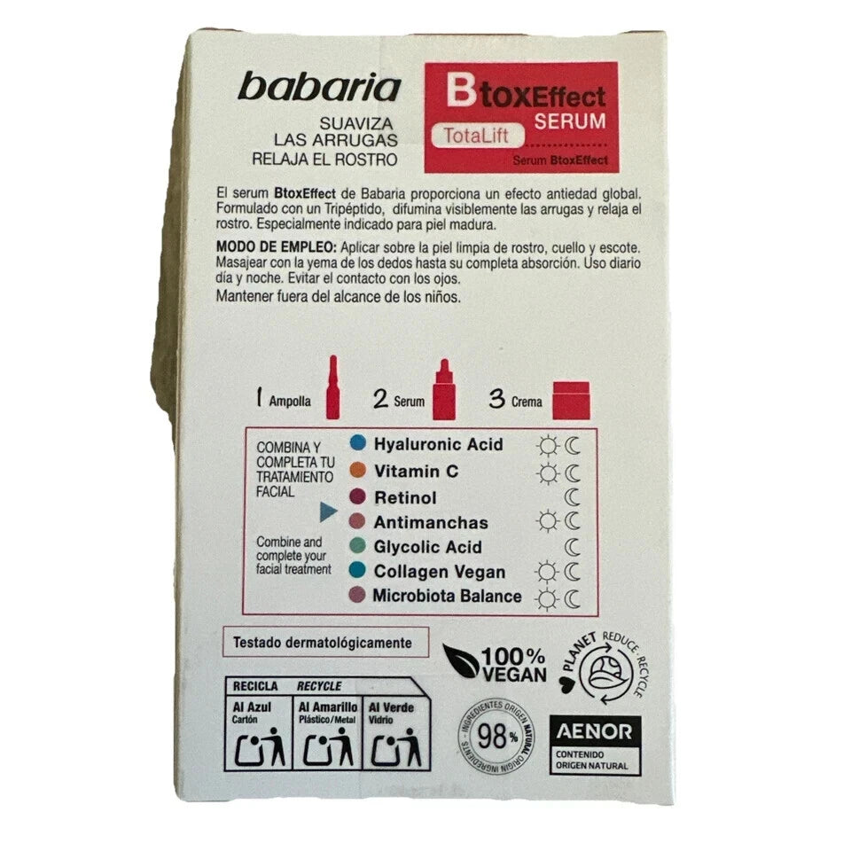 2 x Babaria BOTOX effect SERUM Total Lift 30ML brand new sealed box free post