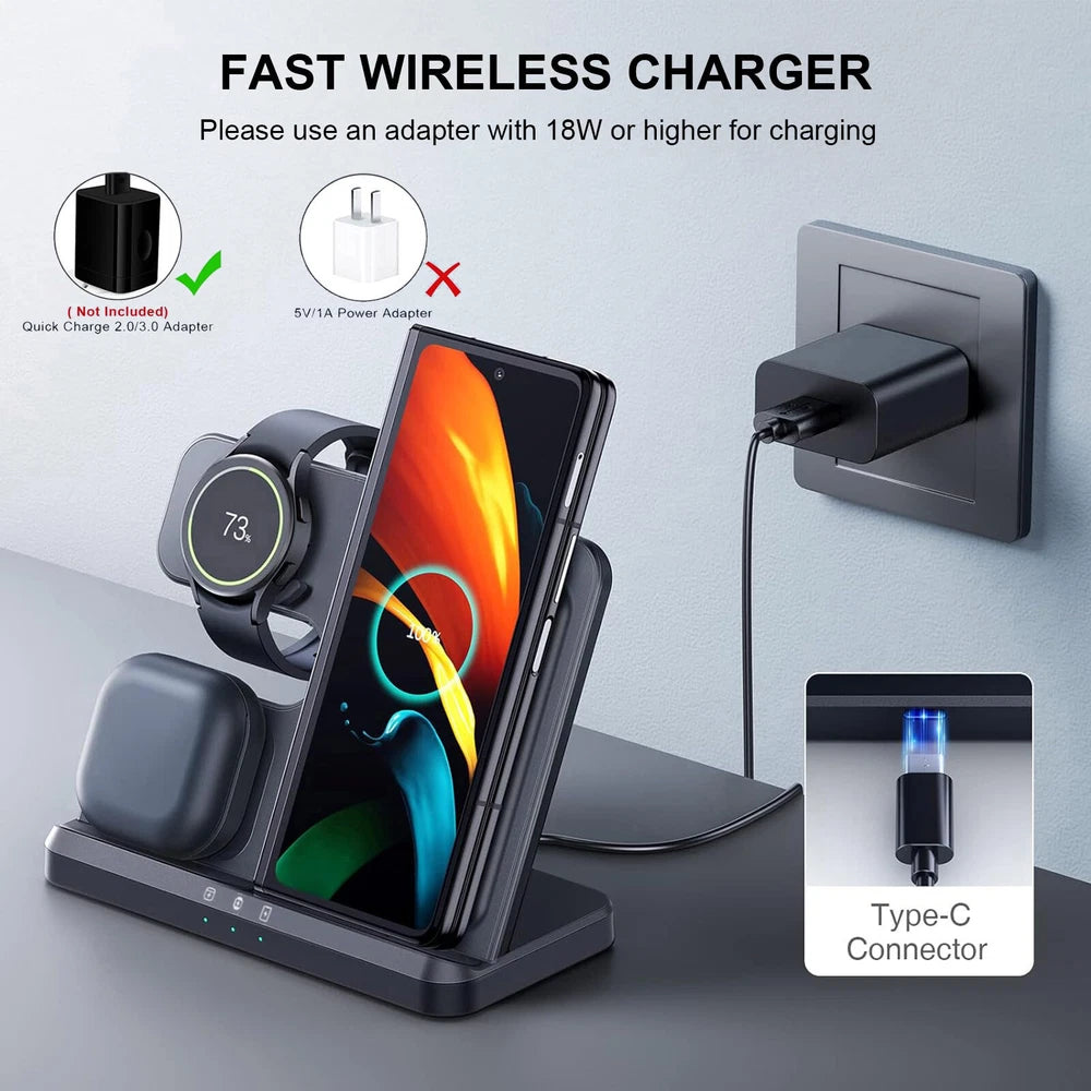 15W 3in1 Wireless Charger Station Charging Dock For Samsung Galaxy Watch 7/6 S24