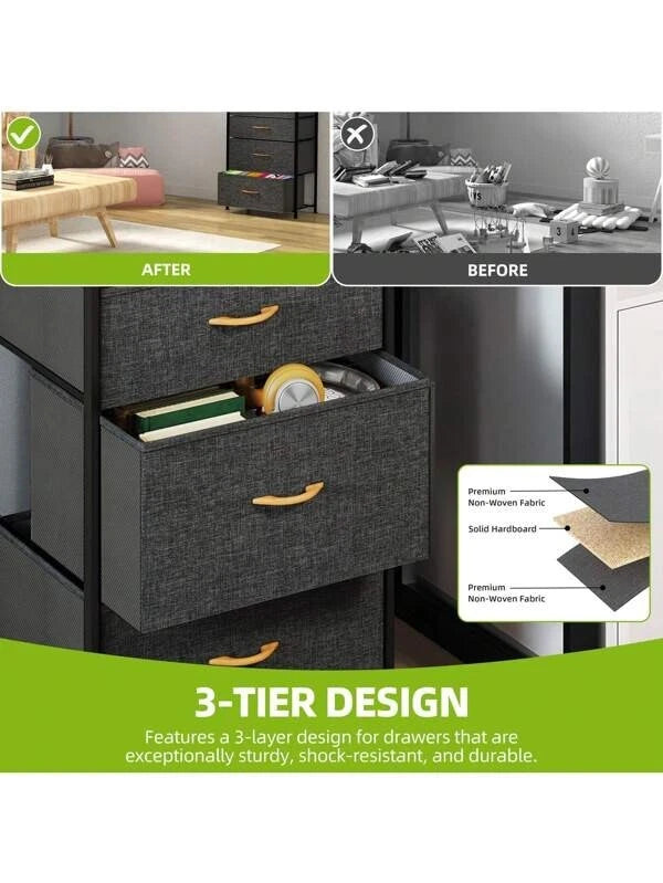 Chest of Drawers Bedroom Furniture Storage Bedside Cabinet 5 Fabric Drawer