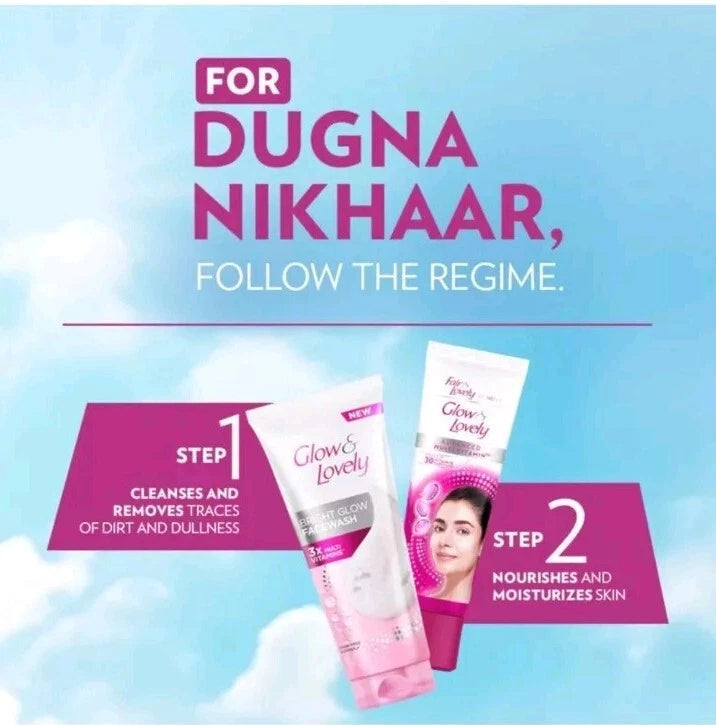 2 X 100g GLOW & LOVELY BRIGHT GLOW FACE WASH 3X MULTI VITAMINS SOAP FREE FORMULA