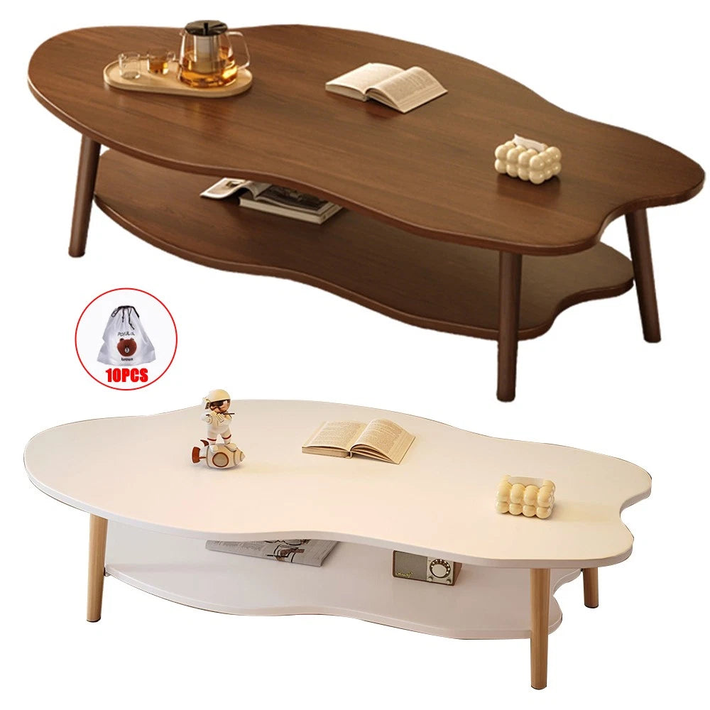 2 Layer Coffee Table Cloud Tea Table Modern Living Room Desk W/ Storage Shelf UK