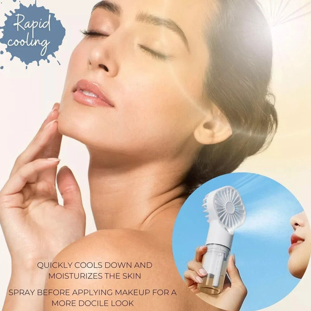 1X Water Spray Mist Fan USB Handheld Rechargeable Portable Mini Fan Cooler WHITE