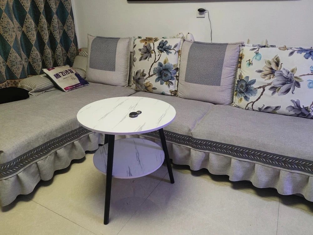 1/2 Tier Coffee Table Round Side Table White Marble Effect End Table Living Room