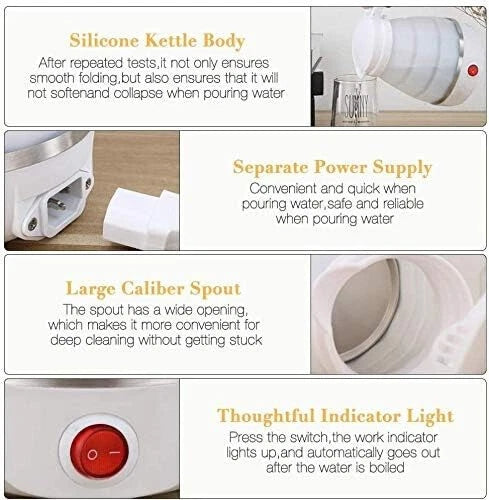 600ML Collapsible Travel Electric Water Kettle Folding Camping Caravan Silicone