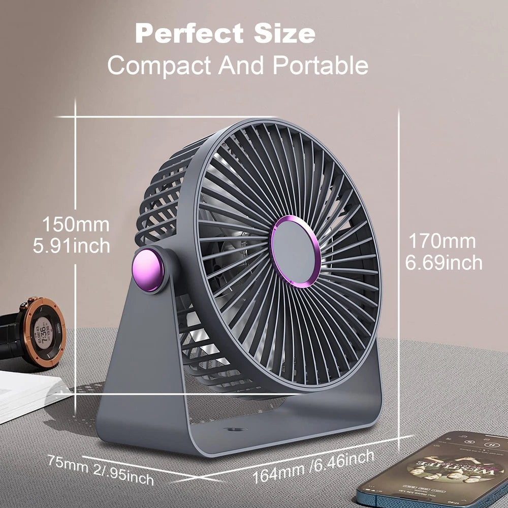 UK 5.9Inch Mini USB Rechargeable Desk Fan Portable Small Quiet Table Cooling Fan