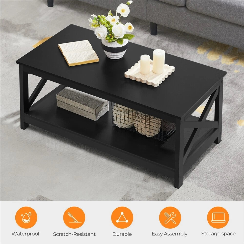 2-Tier Coffee Table with Storage Shelf Modern Center Tea Table for Living Room