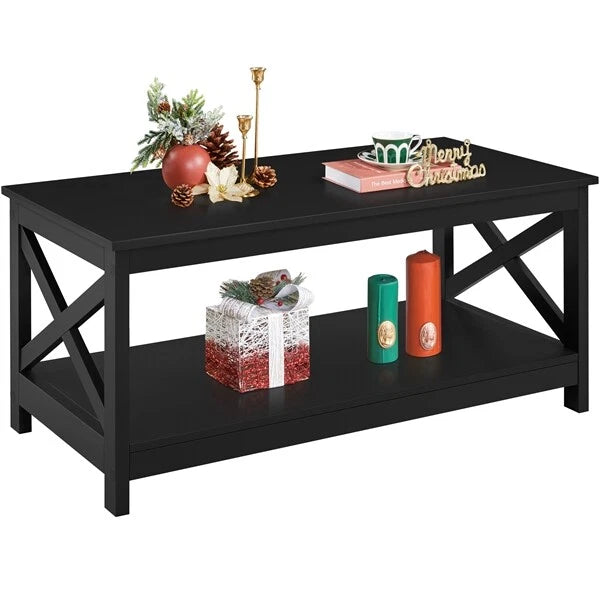 2-Tier Coffee Table with Storage Shelf Modern Center Tea Table for Living Room