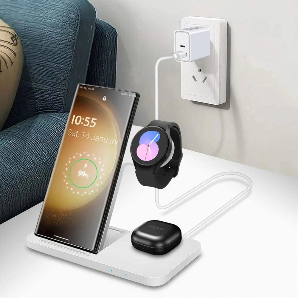 3in1 Wireless Charging Station For Samsung Galaxy Watch 8/Ultra S25 Edge S24 S23