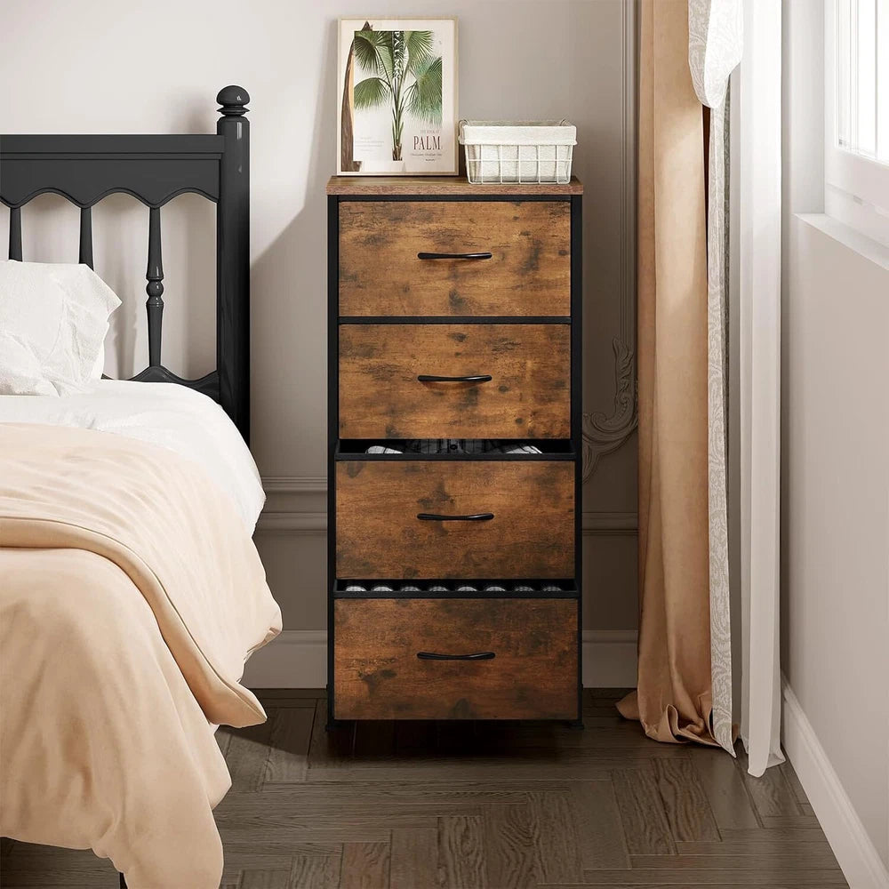 WOLTU Vintage Chest Of Drawers 4 Storage Drawers Steel Frame Bedroom Furniture