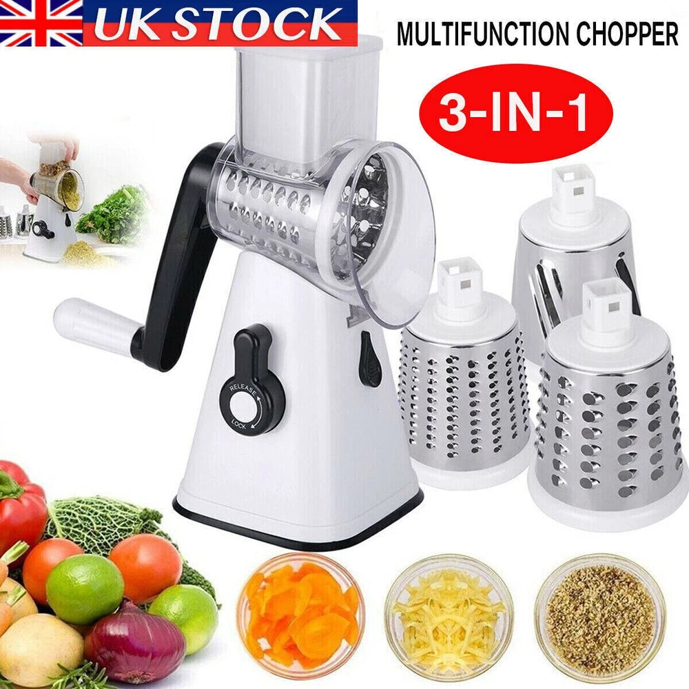 3 In 1 Rotary Food Slicer Chopper Cheese Grater Fruit Vegetable Shredder Cutter
