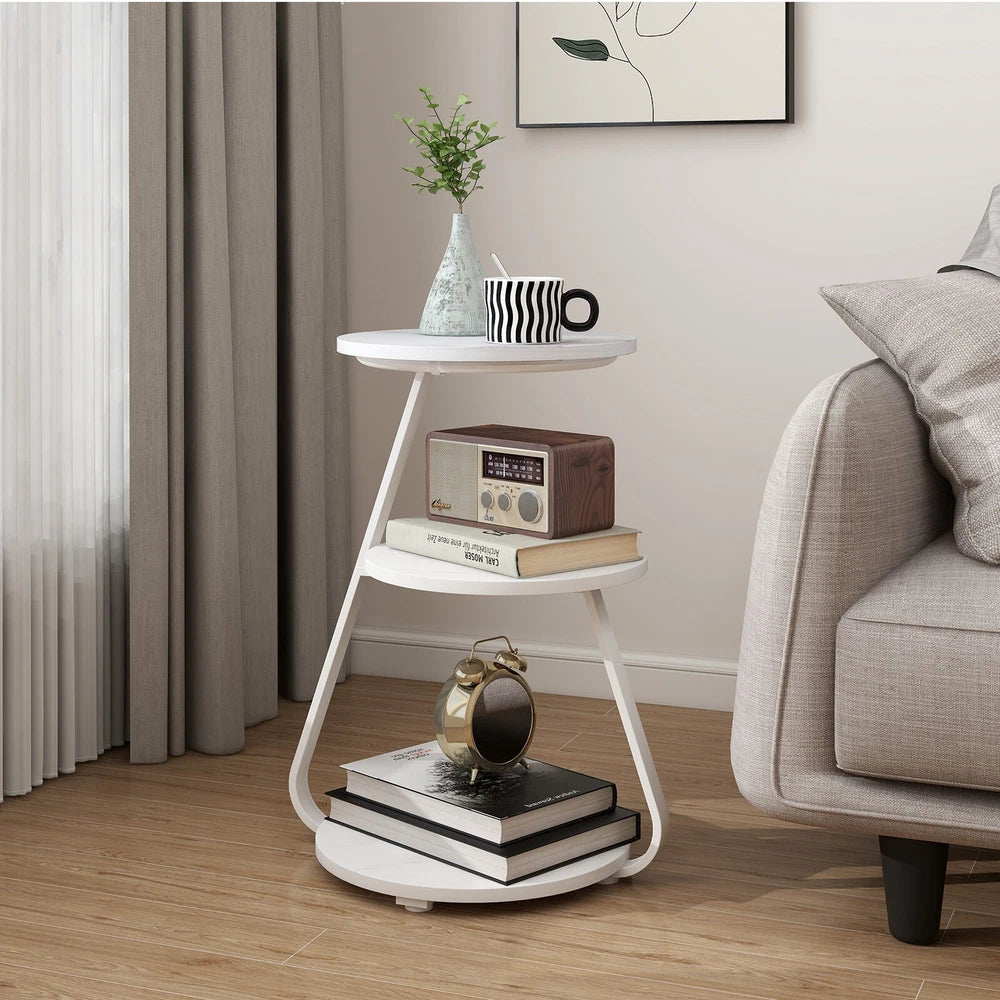 3-Tier Sofa Side Table LED Lighted Bedside Living Room End Table with Storage