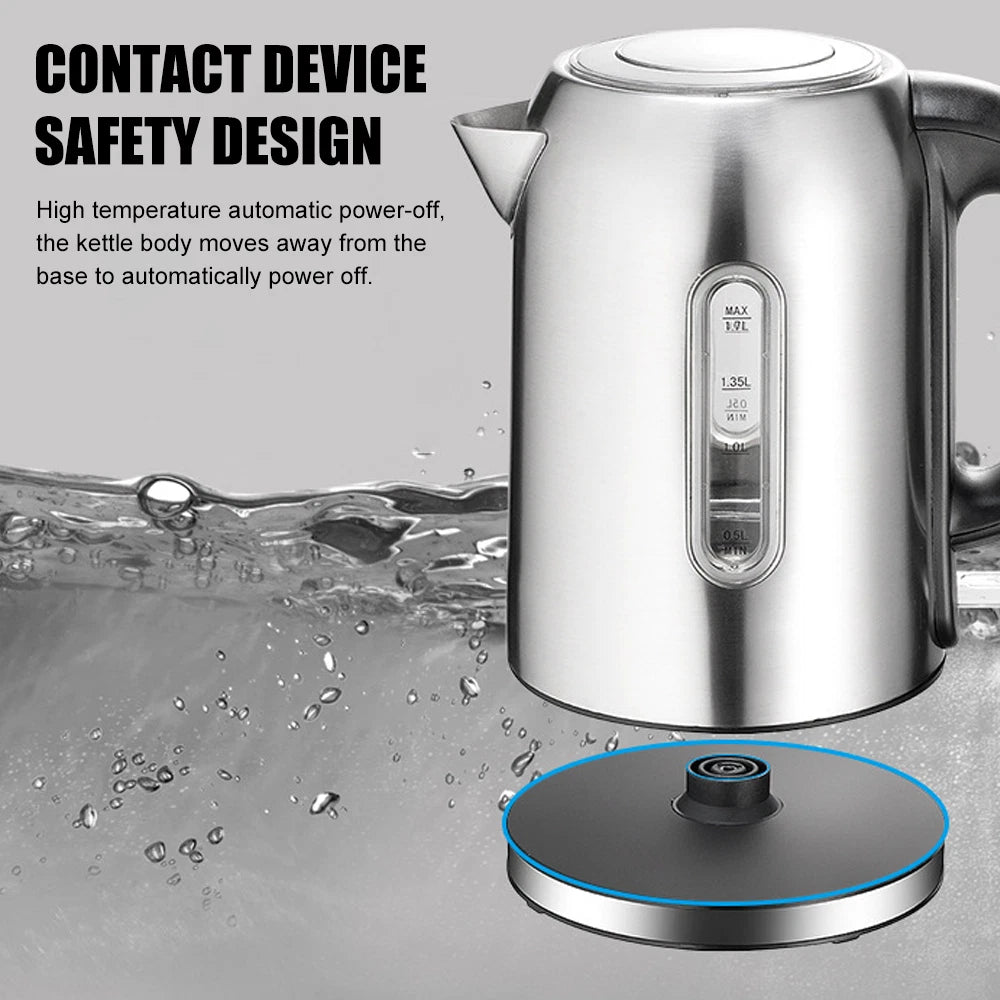 1.7L Electric Kettle Quiet Fast Boil Stainless Steel Jug Overheat Protect 2200W