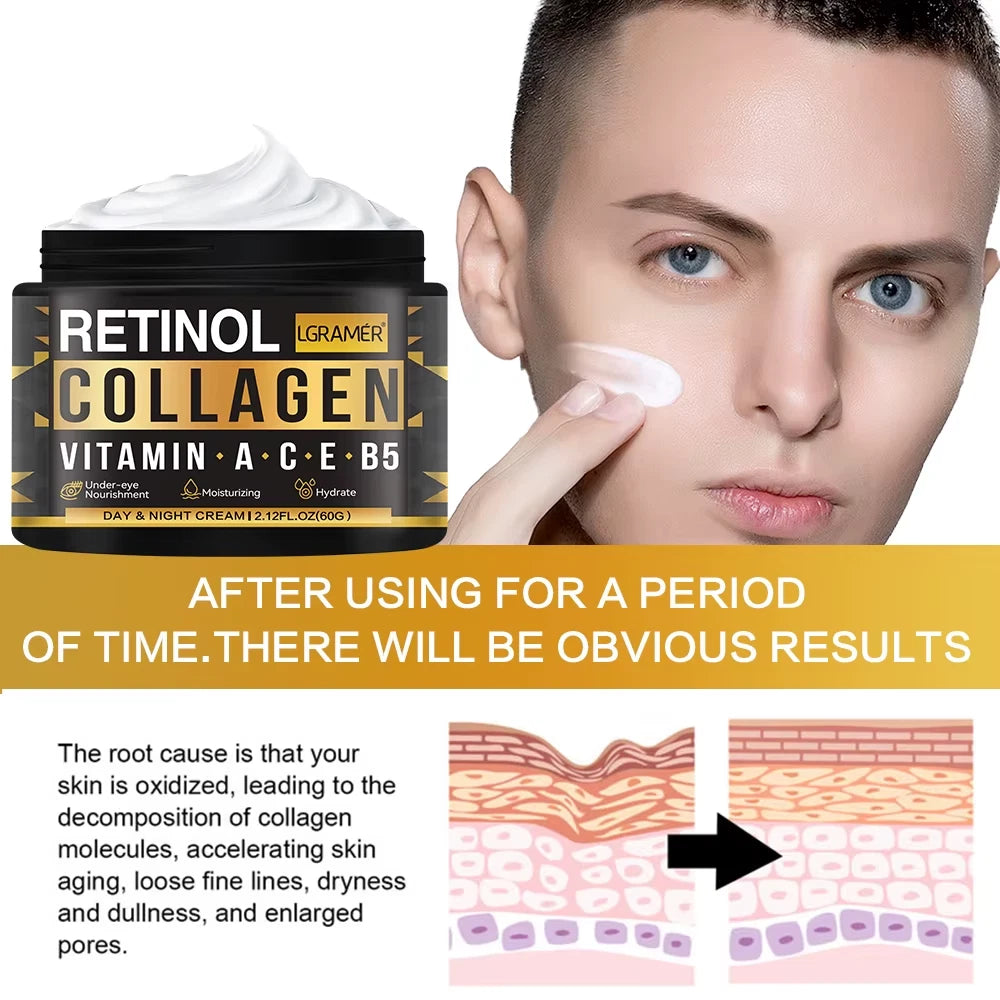 Retinol Collagen Face Cream 60G for Men Skin Care Moisturizing Hydrating Wrinkle