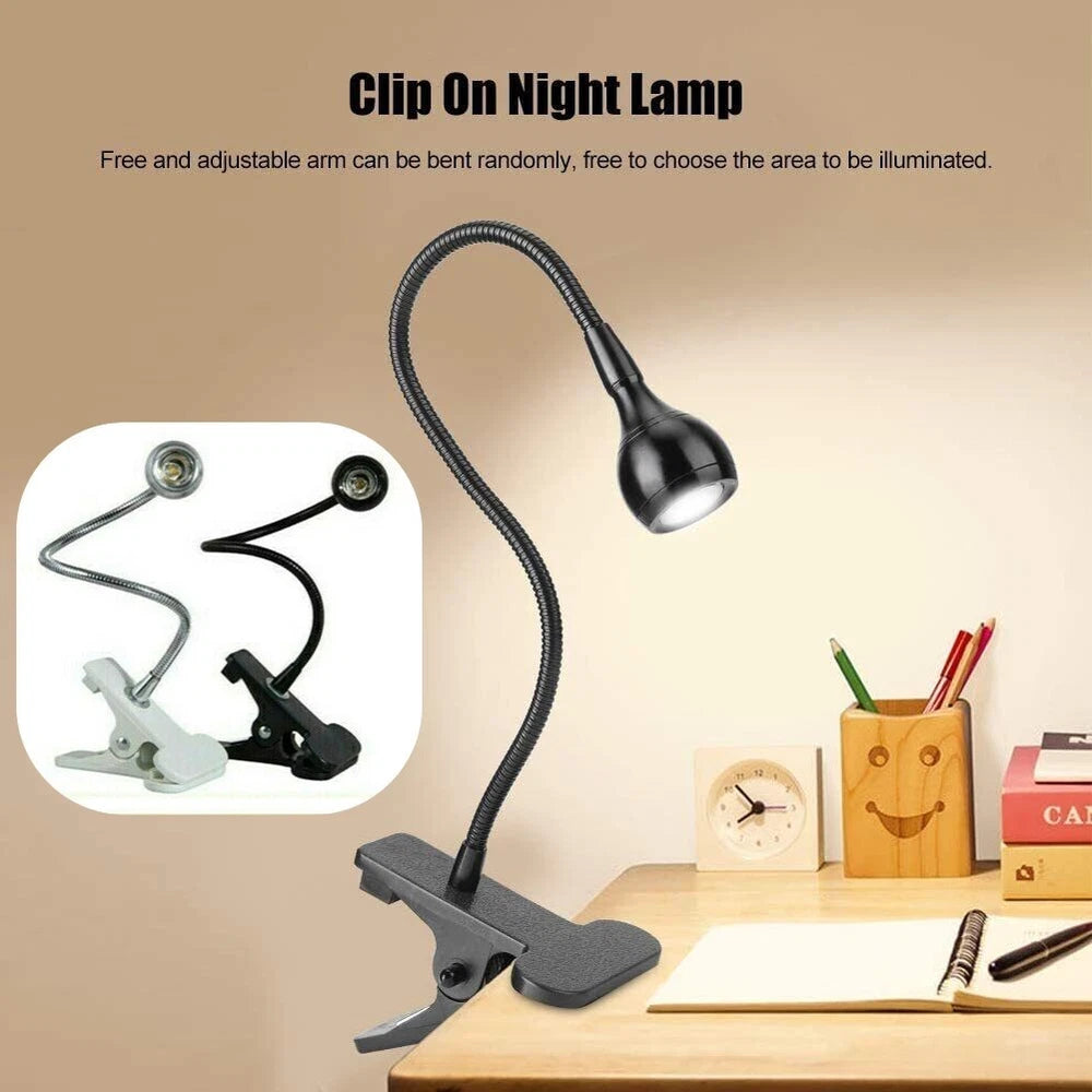USB Clip On Desk Lamp Flexible Clamp Reading Light LED Bed Table Bedside Night