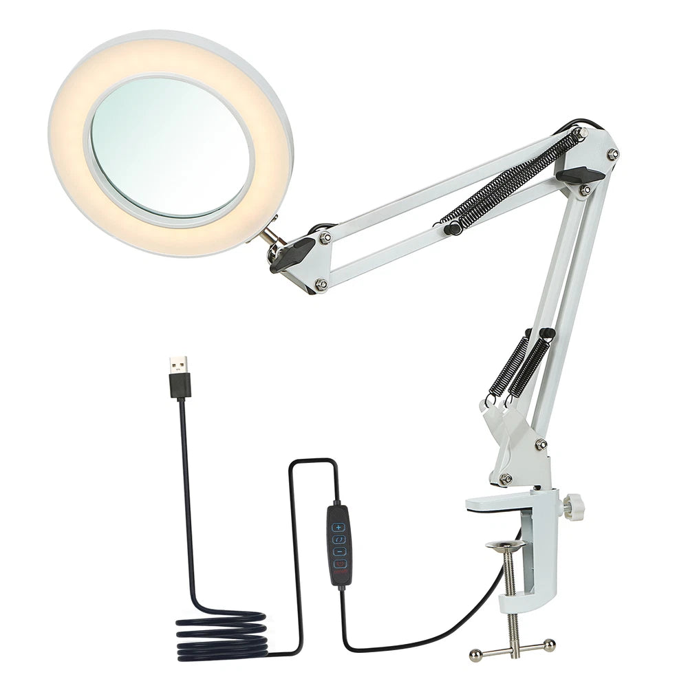 Tomshine Flexible Clamp-on Table Light with 8x Magnifier Swing Arm Dimmable UK