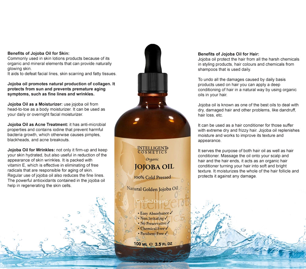 Jojoba Oil Golden 100% Cold Pressed Certified Organic Pure & Natural Jojoba Oil