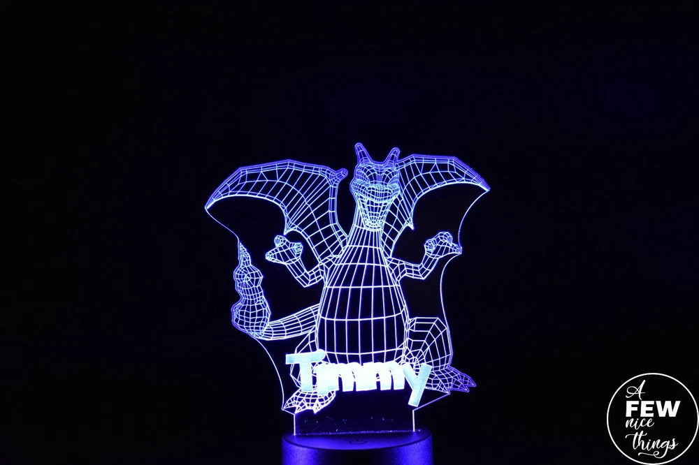 Charizard Night Light | Pokemon Night Light | Personalised LED 3D Charizard Lamp