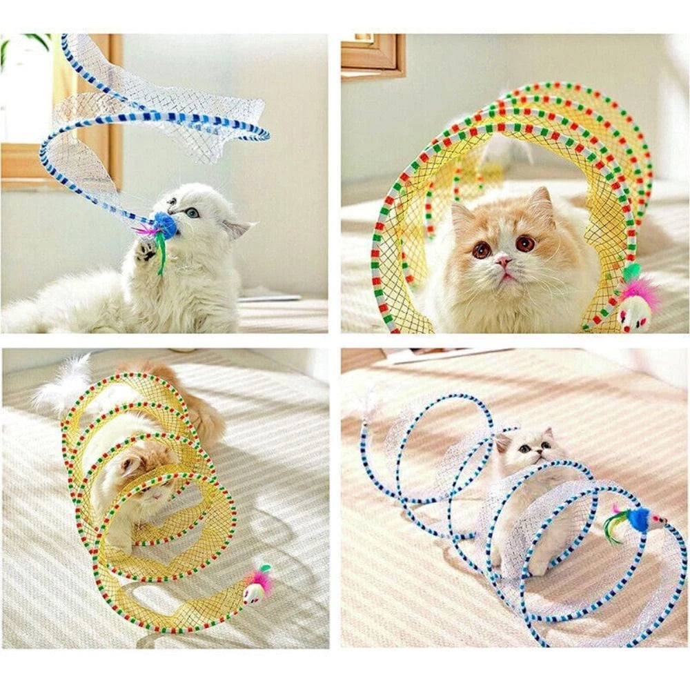 Stretchable Cat Coil Tunnel Toys Foldable Pet Interactive Toy Coil Spiral Toy