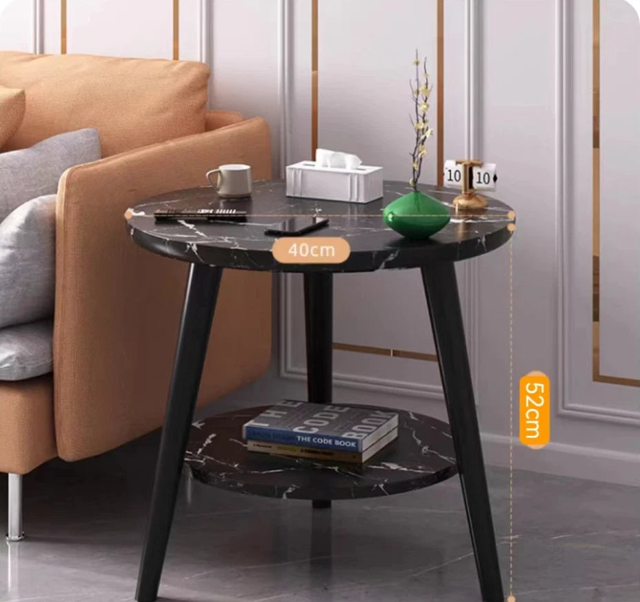 1/2 Tier Coffee Table Round Side Table White Marble Effect End Table Living Room