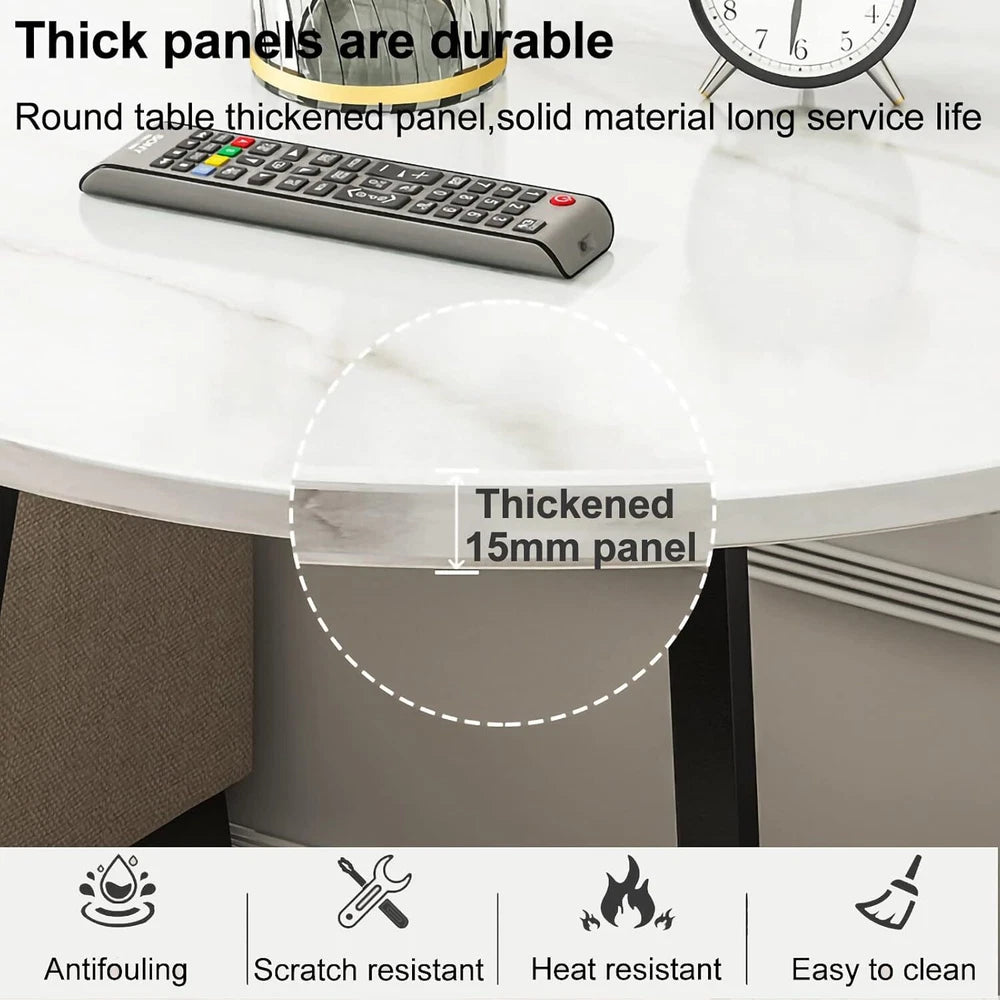 2-Tier Coffee Table Side Table White Marble Effect End Table LivingRoom Round