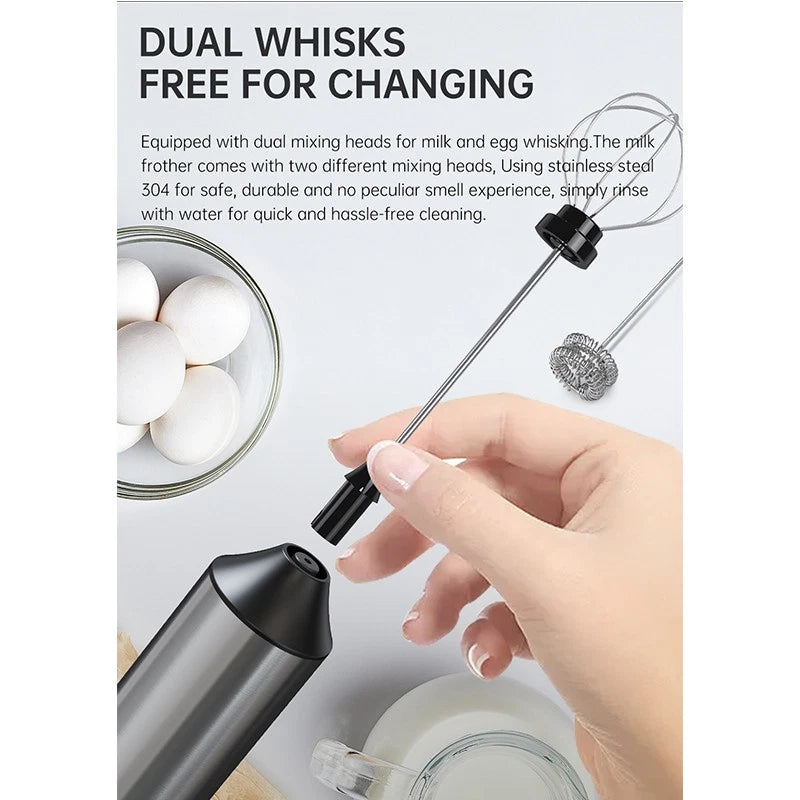 Electric Milk Frother 2 in 1 Egg Whisk Mixer Beater Latte Coffee Kitchen 3 Speed