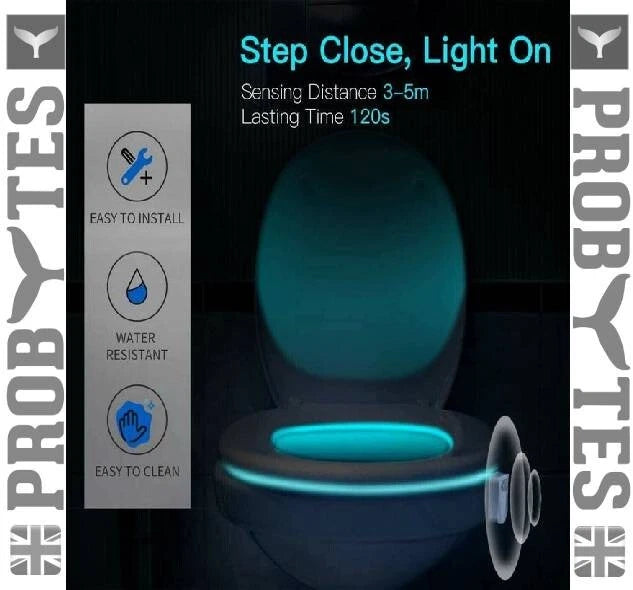 Rechargeable Toilet Bowl Night Light 16 Color LED USB-C PIR Sensor Bathroom Lamp