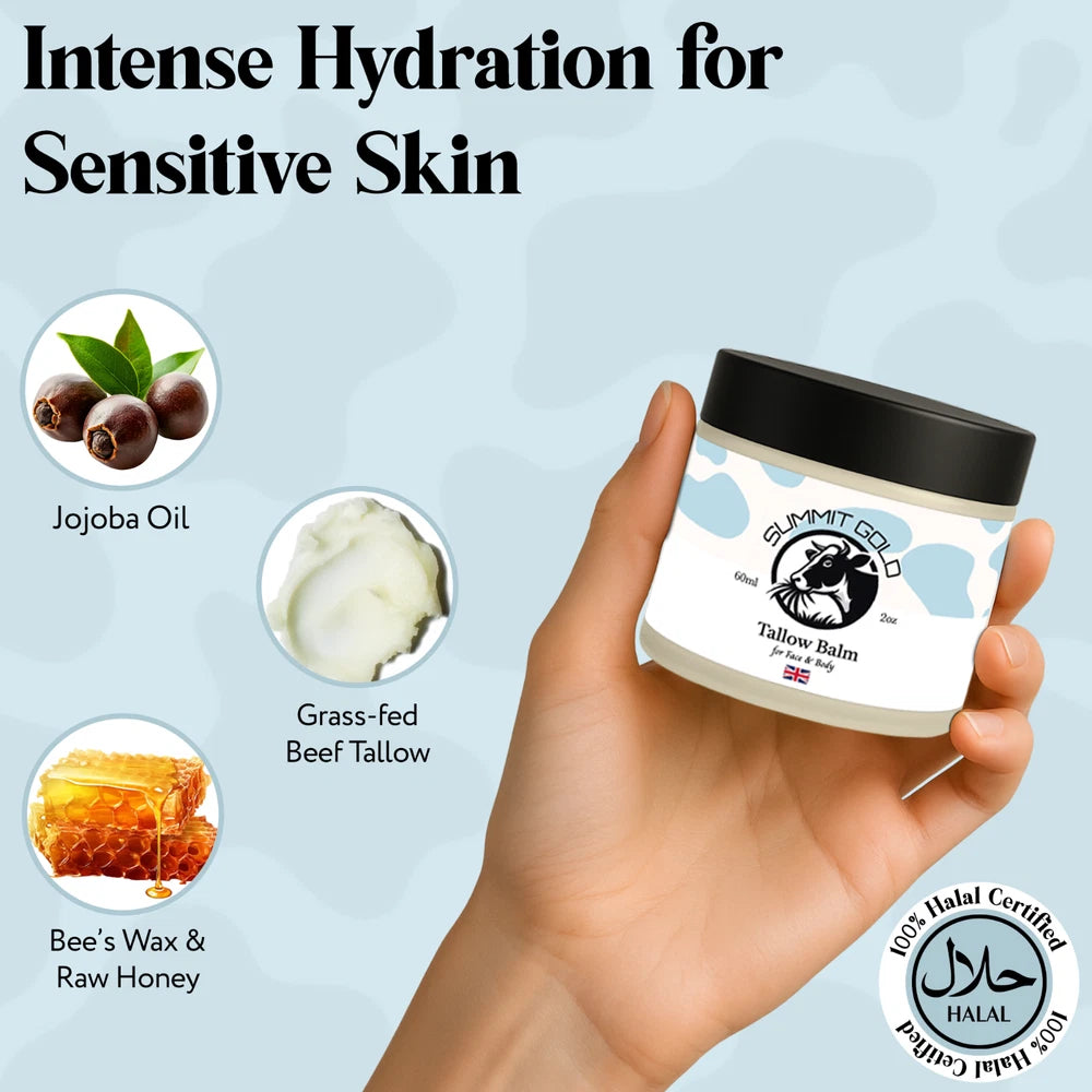 Natural Grass-Fed Beef Tallow Balm Skincare with Jojoba Oil, Honey & Beeswax UK