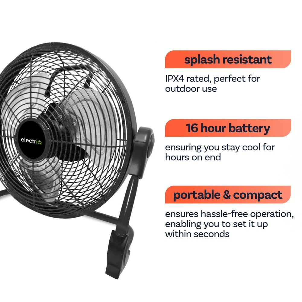 electriQ 12-inch Rechargeable Metal Body Quiet DC Floor Fan - Indoor & Ou ORF12B