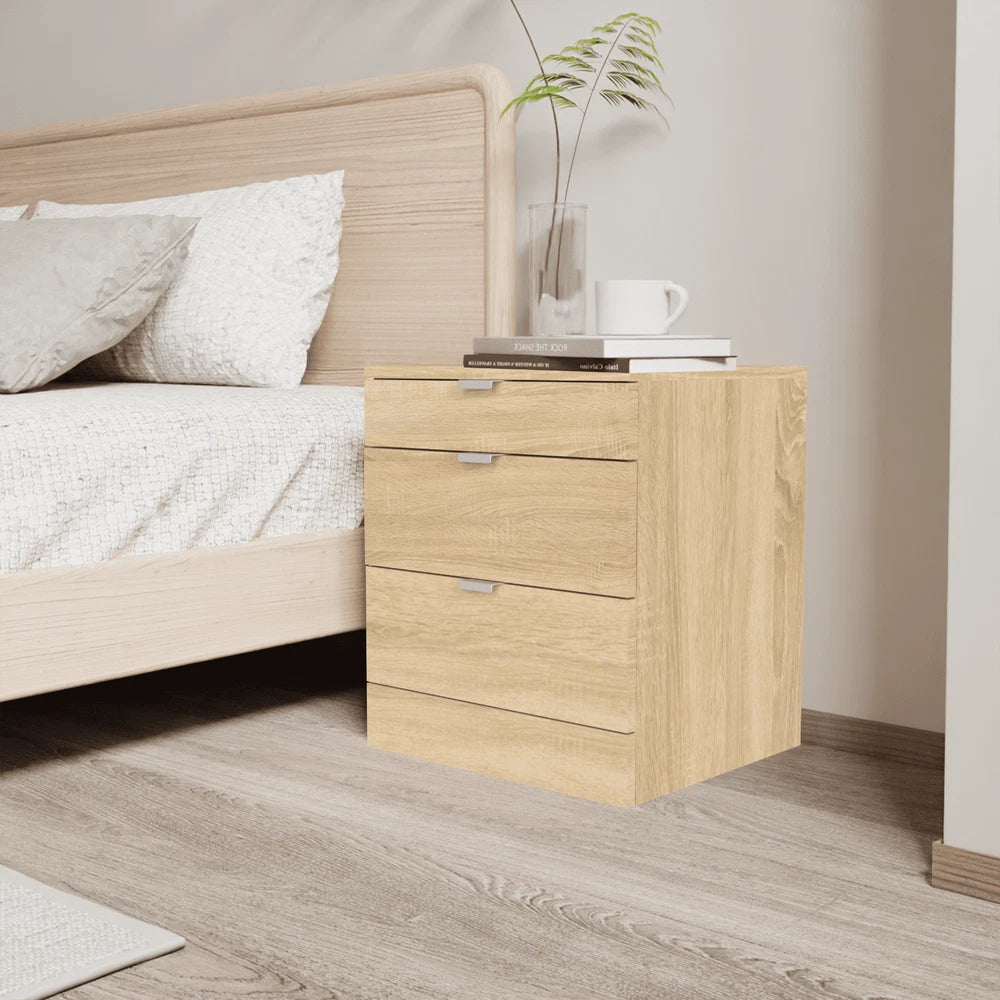 Modern 3 Drawers Bedside Table with Shelf Nightstand Bedroom Furniture Storage