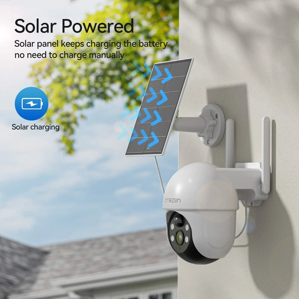 4MP Wireless Security Camera360° PTZ WiFi Solar Battery CCTV Home Outdoor PIR