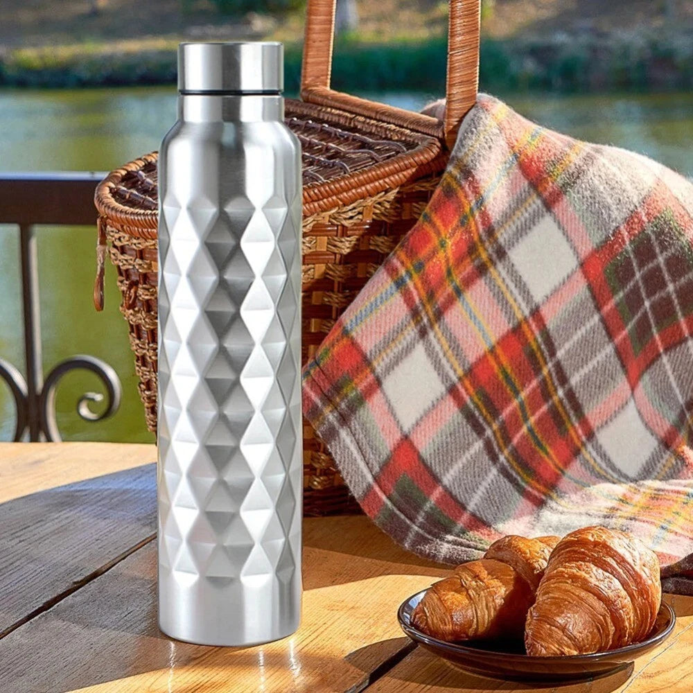 Rhombus Pattern 1000ml Stainless Steel Single-wall Large Capacity Water Bottles