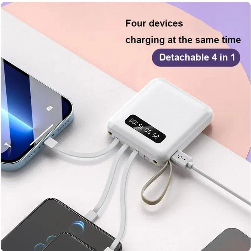 Mini Power Bank 20000mAh With 4 Cable Mobile Phone External Battery Charger for