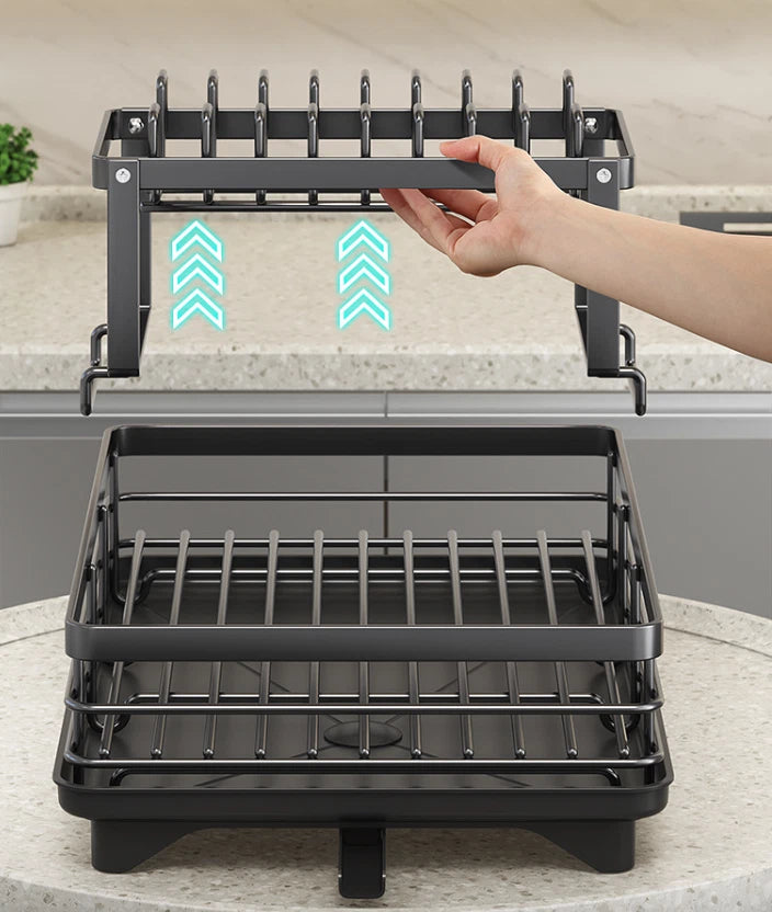 2 Tier Dish Drainer Rack Cutlery Holder Plate Rack Kitchen Sink with Drip Tray
