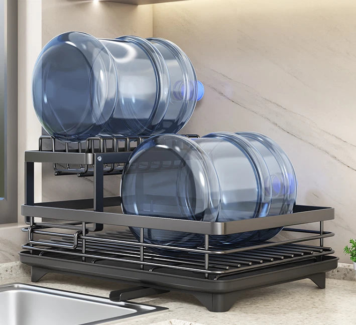 2 Tier Dish Drainer Rack Cutlery Holder Plate Rack Kitchen Sink with Drip Tray