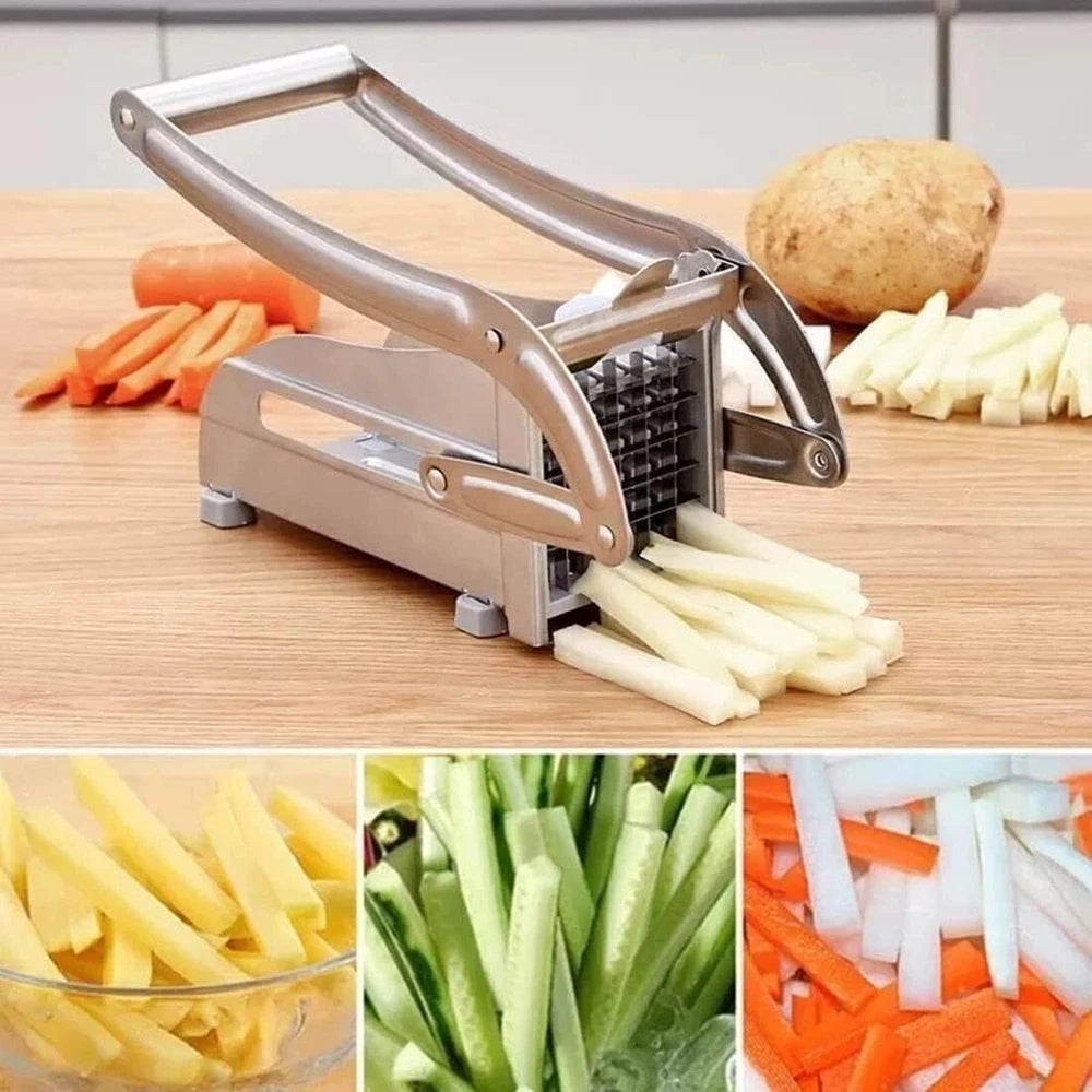 Potato Chipper Chip Chopper Cutter Slicer Maker & 2 Steel Edges French Fries UK