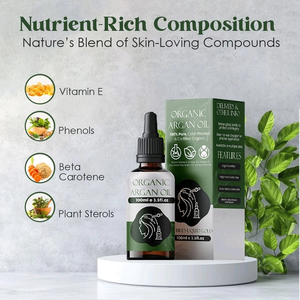 100% Pure Organic Argan Oil | Cold-Pressed Natural Treatment for Hair & skin