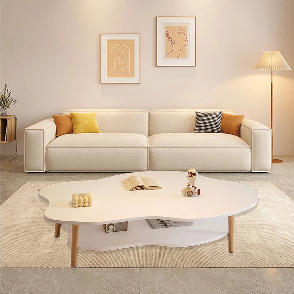 2 Layer Coffee Table Cloud Tea Table Modern Living Room Desk W/ Storage Shelf UK